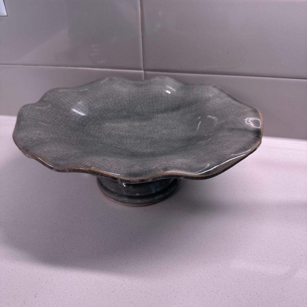 Elegant Gray Ceramic Pedestal Bowl